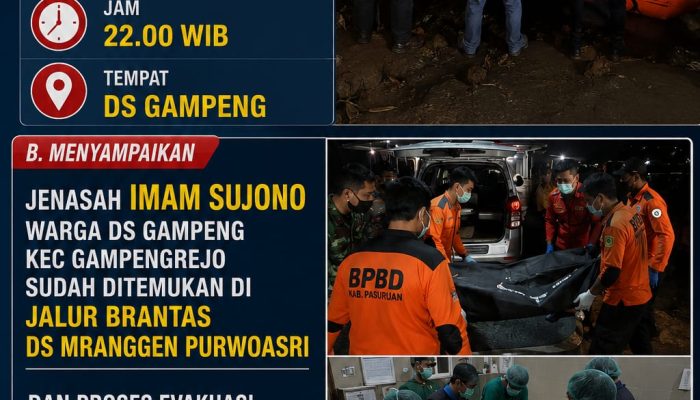 PENCARIAN BERAKHIR, JENAZAH IMAM SUJONO DITEMUKAN DI ALIRAN BRANTAS PURWOASRI