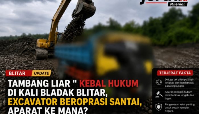 Tambang Liar ‘Kebal Hukum’ di Kali Bladak Blitar, Excavator Beroperasi Santai, Aparat Ke Mana?