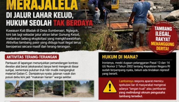Eksploitasi Pasir Ilegal Merajalela di Jalur Lahar Kelud, Hukum Seolah Tak Berdaya