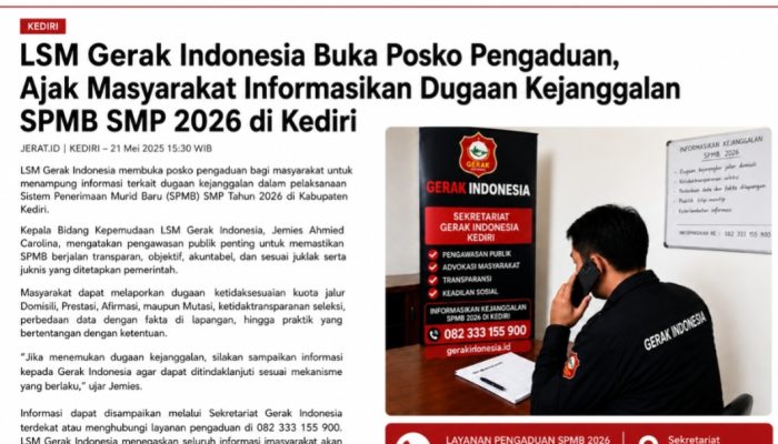 LSM Gerak Indonesia Buka Posko Pengaduan SPMB SMP 2026 di Kediri