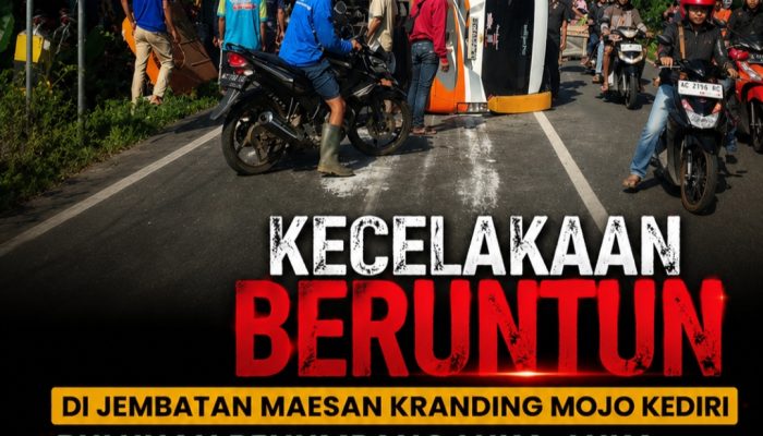 Kecelakaan Beruntun di Jembatan Maesan Kranding Mojo Kediri, Puluhan Penumpang Luka-Luka