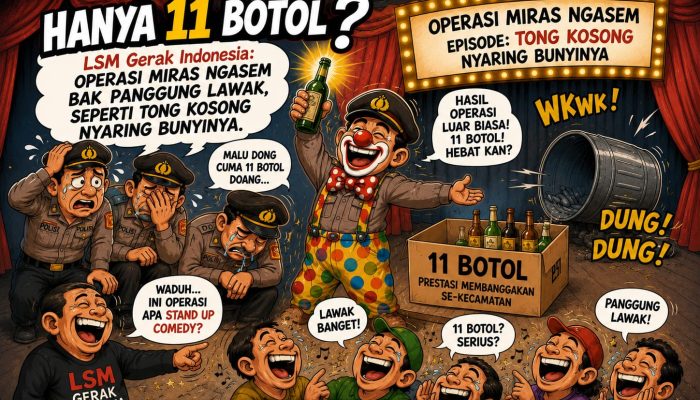 HANYA 11 BOTOL? LSM Gerak Indonesia: Operasi Miras Ngasem Bak Panggung Lawak, Seperti Tong Kosong Nyaring Bunyinya.