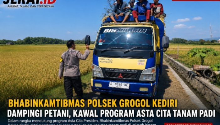 Bhabinkamtibmas Polsek Grogol Kediri Dampingi Petani, Kawal Program Asta Cita Tanam Padi