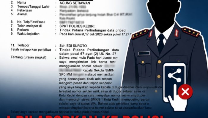 Diduga Menyebarkan Nomor Kontak Warga Tanpa Izin, Kepala SMKN 1 Kota Kediri Dilaporkan ke Polisi