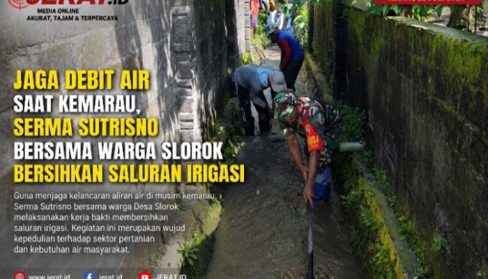 Jaga Debit Air Saat Kemarau, Serma Sutrisno Bersama Warga Slorok Bersihkan Saluran Irigasi