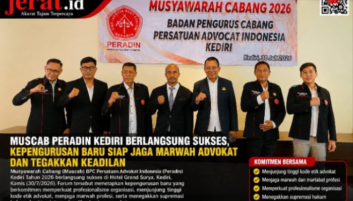Muscab Peradin Kediri Berlangsung Sukses, Kepengurusan Baru Siap Jaga Marwah Advokat dan Tegakkan Keadilan