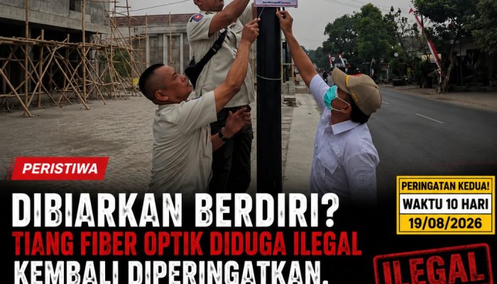 Dibiarkan Berdiri?? Tiang Fiber Optik Diduga Ilegal Kembali Diperingatkan, 10 Hari Sebelum Dibongkar