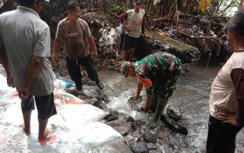 Wujud Nyata Ketahanan Pangan, Babinsa Kelurahan Tanggung Bersama Petani Gotong Royong Perbaiki Saluran Irigasi