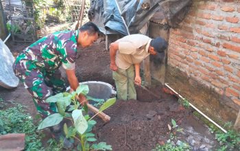 Tingkatkan Sanitasi Sehat, Babinsa Koramil 0808/11 Binangun Gotong Royong Buat Jamban Warga